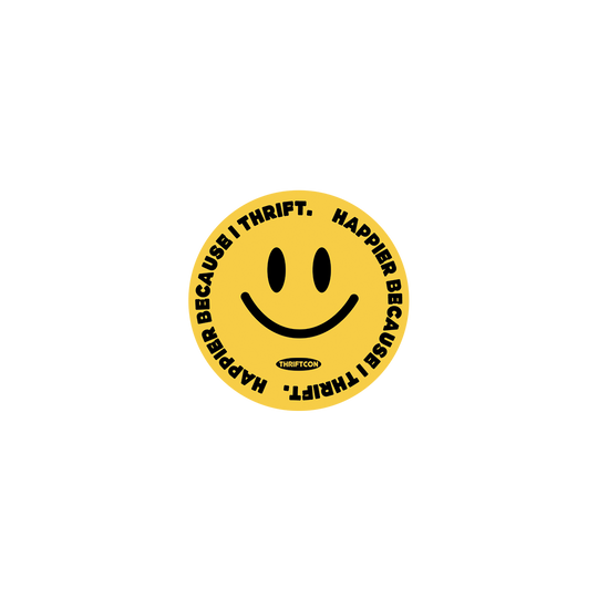 HAPPIER BECAUSE I THRIFT STICKER