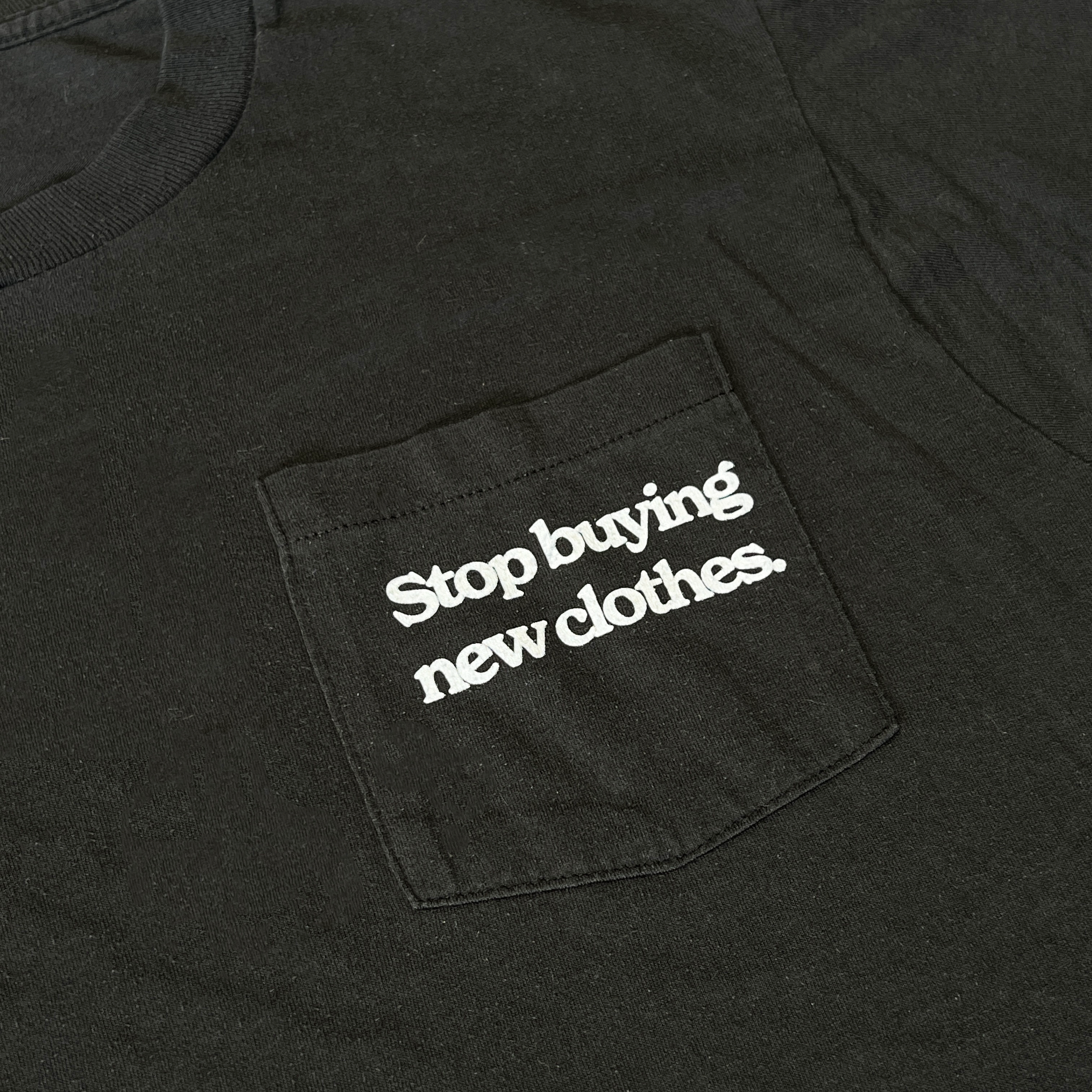 STOP BUYING NEW UPCYCLED POCKET TEE (BLACK S/M)