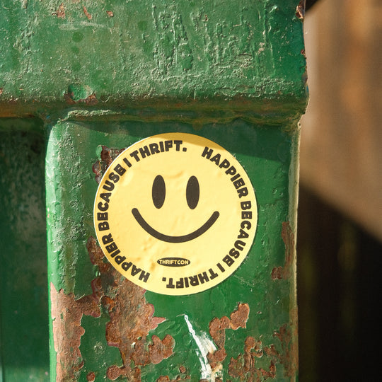 HAPPIER BECAUSE I THRIFT STICKER