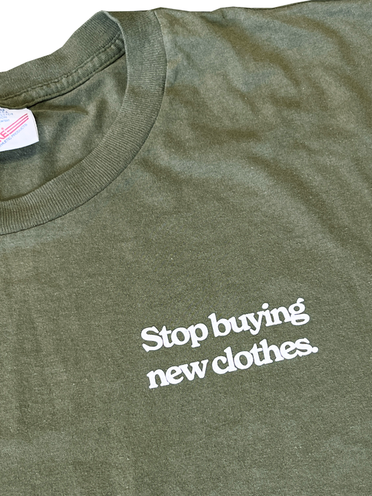 STOP BUYING NEW UPCYCLED TEE (GREEN M/L)