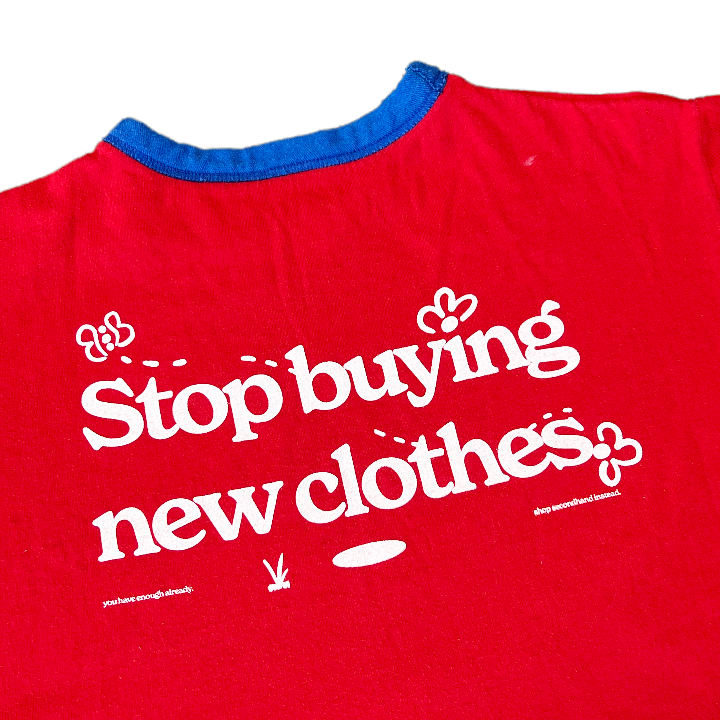 STOP BUYING NEW UPCYCLED CROP TOP (RED M/L)