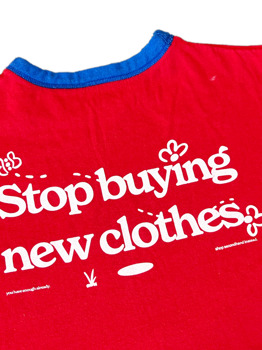 STOP BUYING NEW UPCYCLED CROP TOP (RED M/L)