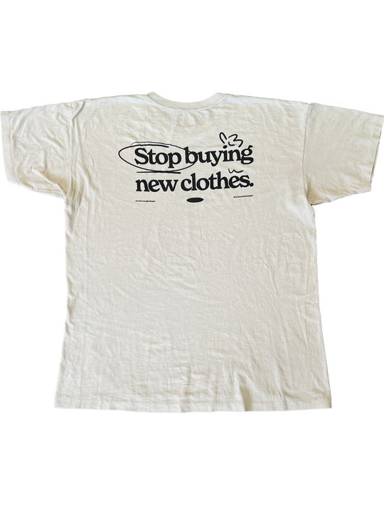 STOP BUYING NEW UPCYCLED TEE (TAN M/L)