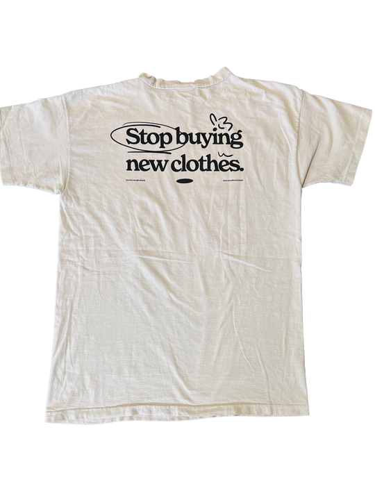 STOP BUYING NEW UPCYCLED TEE (TAN L)