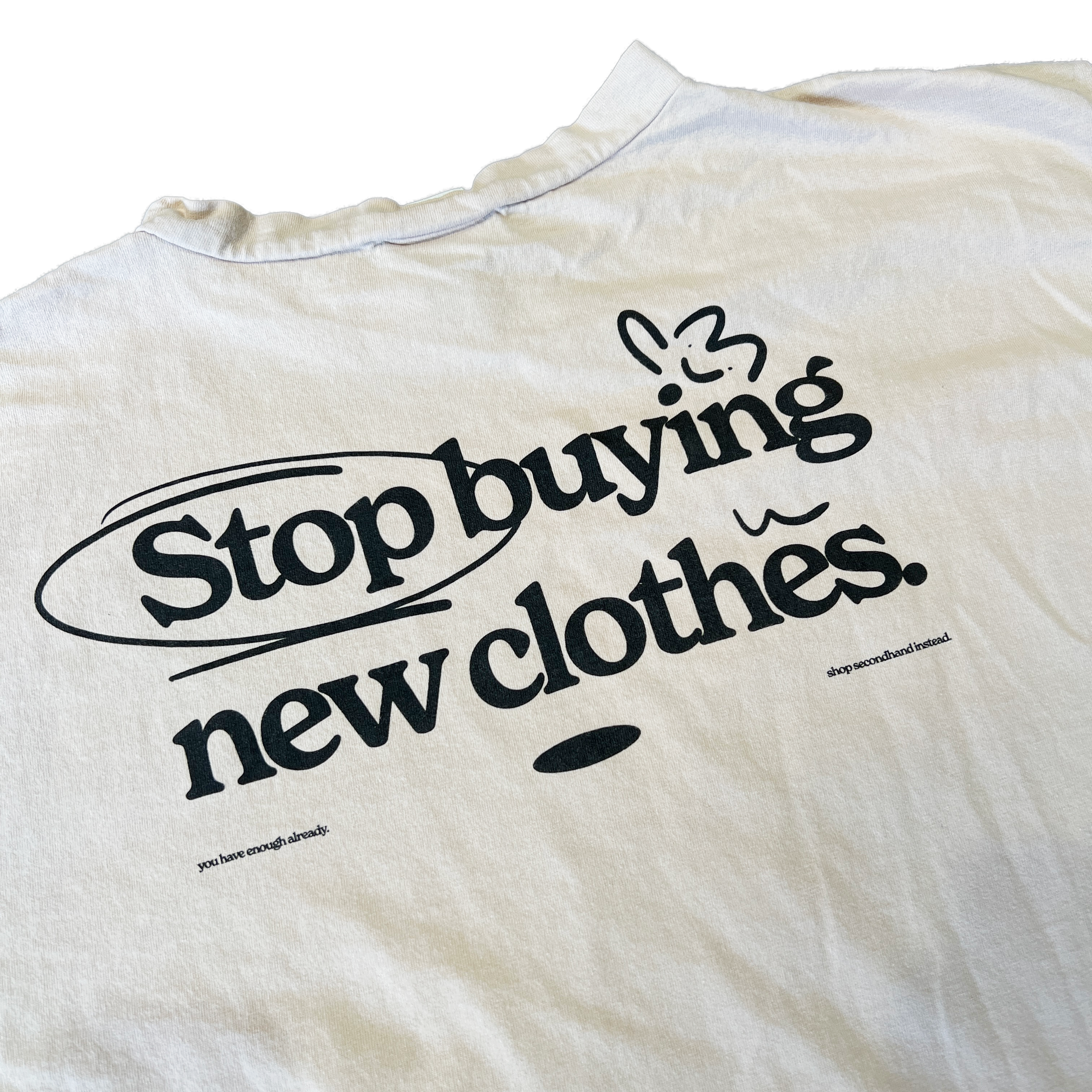STOP BUYING NEW UPCYCLED TEE (TAN L)